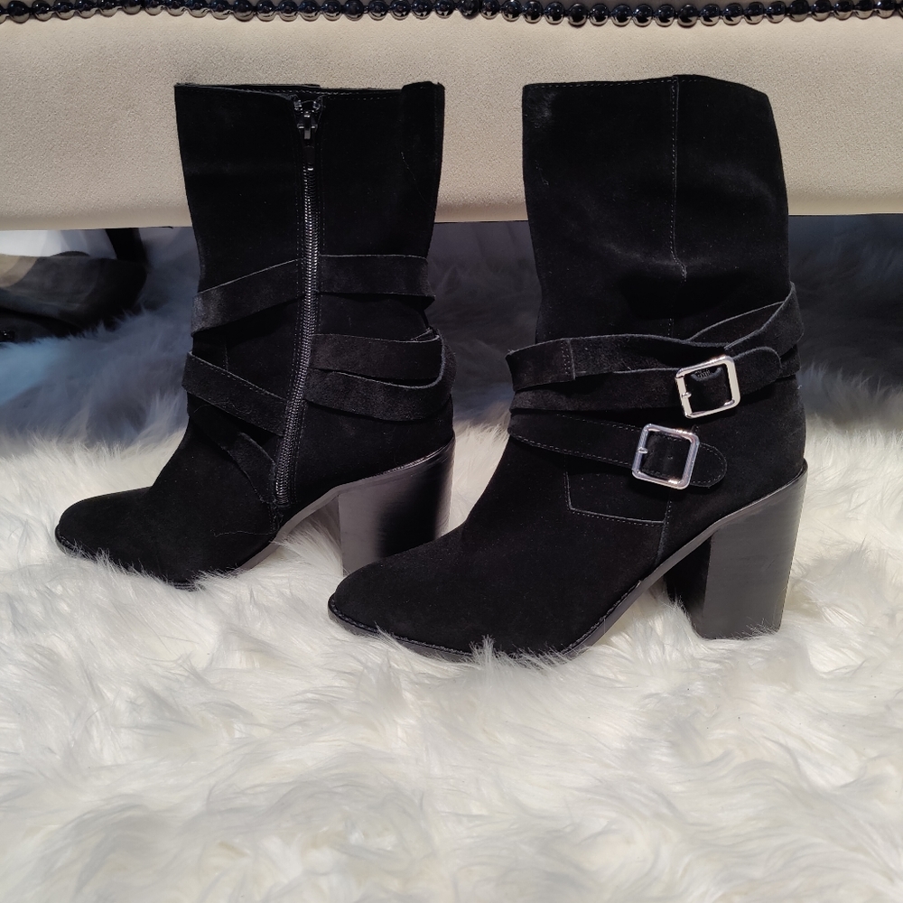 Chelsea and Violet black suede booties